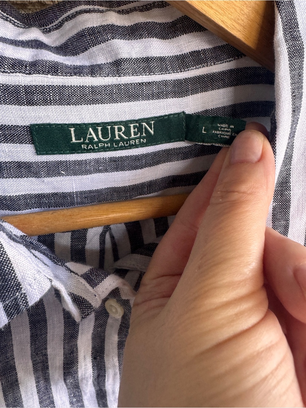 Lauren Ralph Lauren 100% Linen Striped Popover Half Button Shirt Size L - Picture 5 of 16